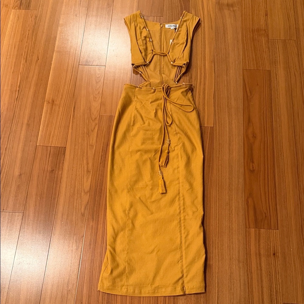 Andrea Iyamah Mustard Yellow Backless Maxi Dress